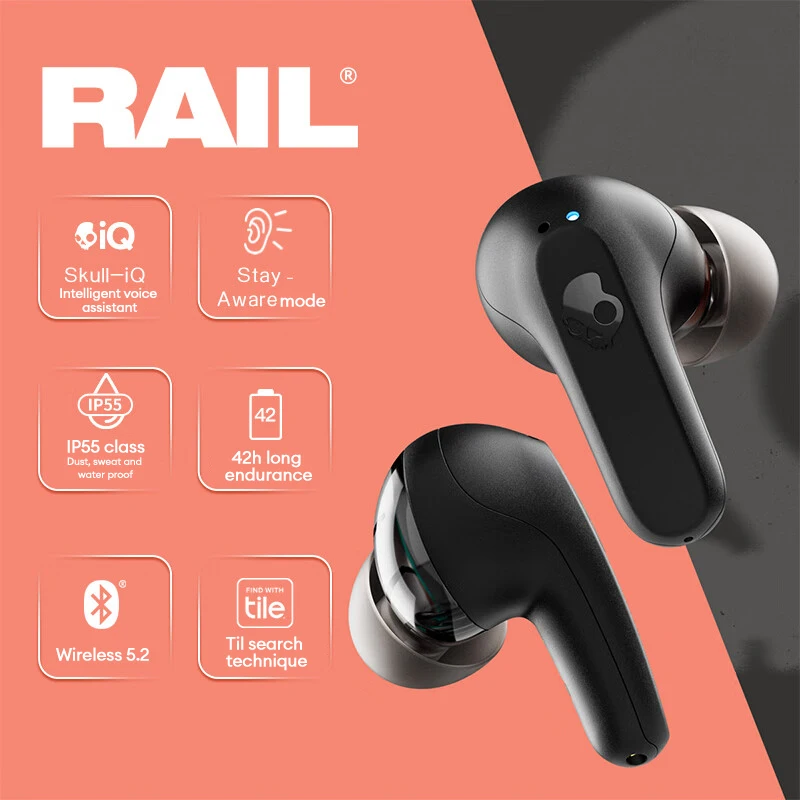 Беспроводные Bluetooth-наушники Skullcandy RAIL Charm Bean, водонепроницаемые, для спорта на открытом воздухе, с микрофоном, 42 часа работы от батареи (art.: 3920dbc5f78f3) - 3920dbc5f78f3