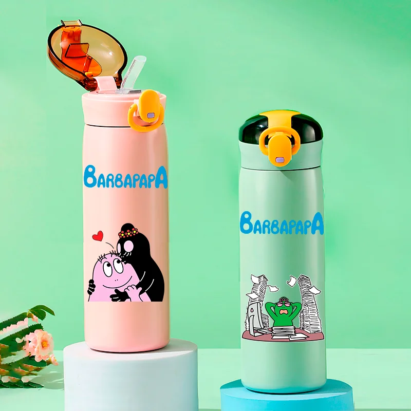 460ML Barbapapa Cartoon Stainless Steel Insulated Cup Portable Outdoor Leak Proof Water Bottle Student Sport Travel