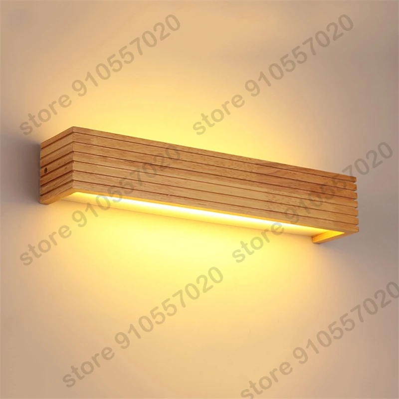 

Oak Wooden Wall Lamp Modern Japan Style Led Indoor Lighting Bedroom Bedside Bathroom Home Wall Sconce Solid Wood Room Decor