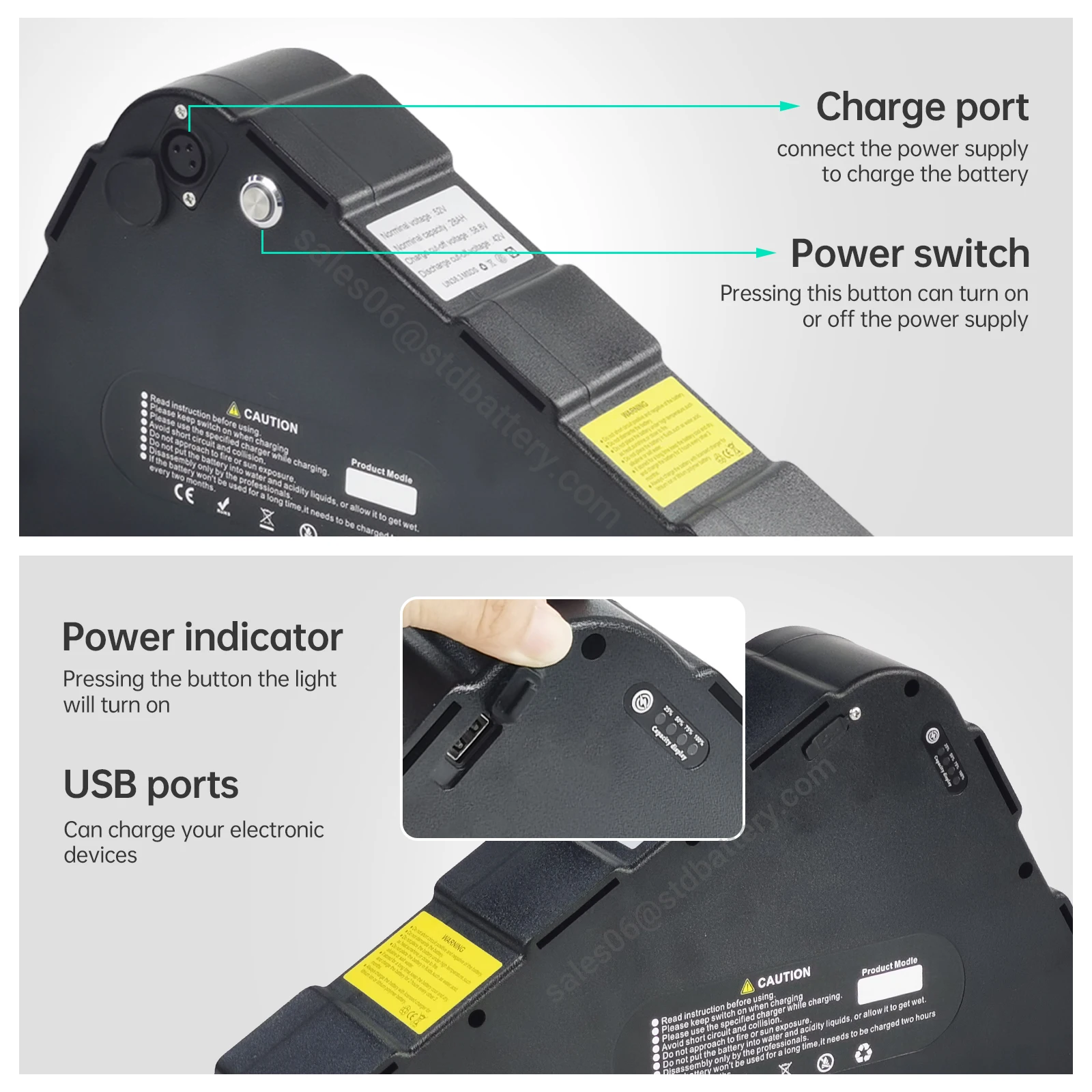 48 в 52 треугольный литий-ионный аккумулятор для электрического велосипеда 100 Вт-1500