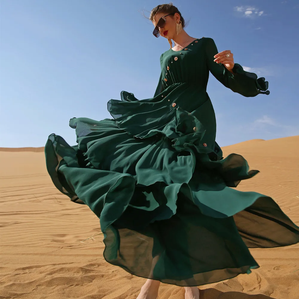 Chiffon Muslim Hijab Dress Abaya Dubai Turkey Islam Clothing African Long Dresses for Women Moroccan Kaftan Robe Djellaba Femme
