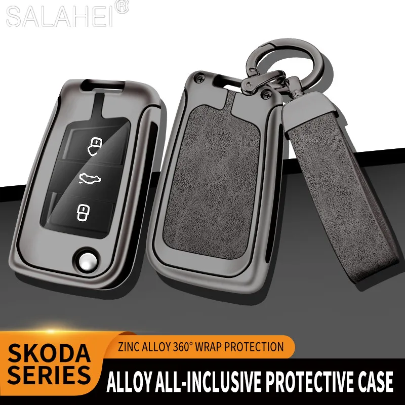 

Zinc Alloy Car Key Cover Case Holder Shell Full Protector Fob For Skoda Octavia A7 Kodiaq Karoq Keychain Auto Interior Accessory