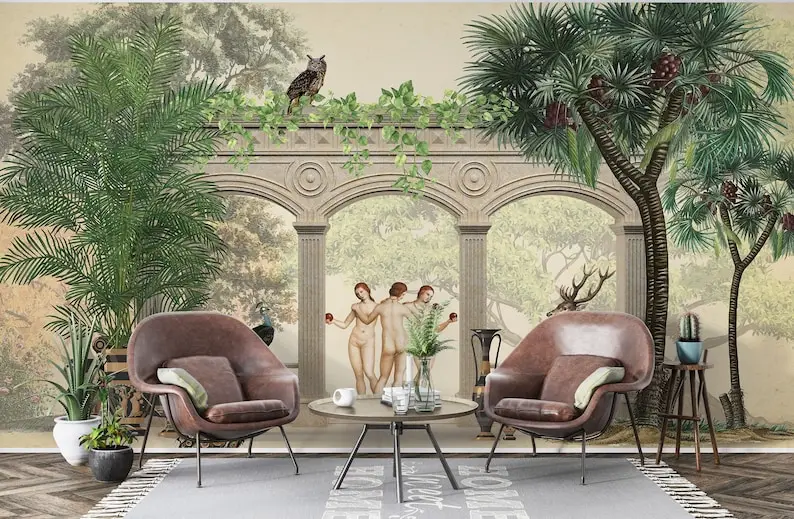 

Watercolor Effect Ancient Greek Mythology Wallpaper, Elegant Three Graces Wall Mural, Mythological Mural, Greek History Peel And