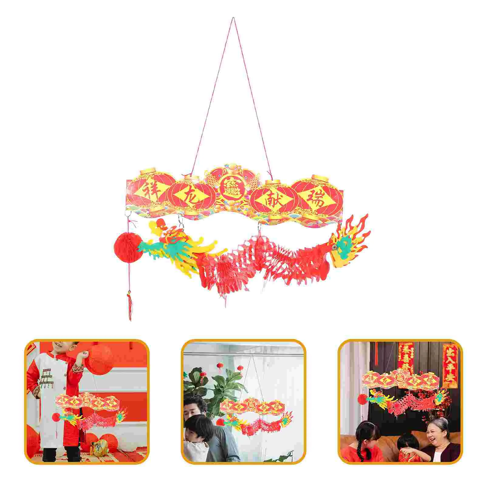 

Chinese Dragon Lantern Spring Festival Ornament Hanging Paper Decor 3d New Year