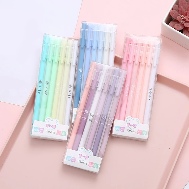 

6x Kawaii Black Gel Ink Pens Set 0.5mm Ballpoint Pen Quick Dry for Dairy Drawing