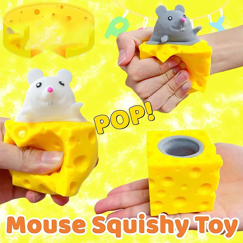 Cheese Mouse Squishy Squeeze Stress Ball Fidget Cube Cheese Anxiety Relief Toys, Cute Squishy Toys, Sensory Fidget Toys Kawaii enlarge
