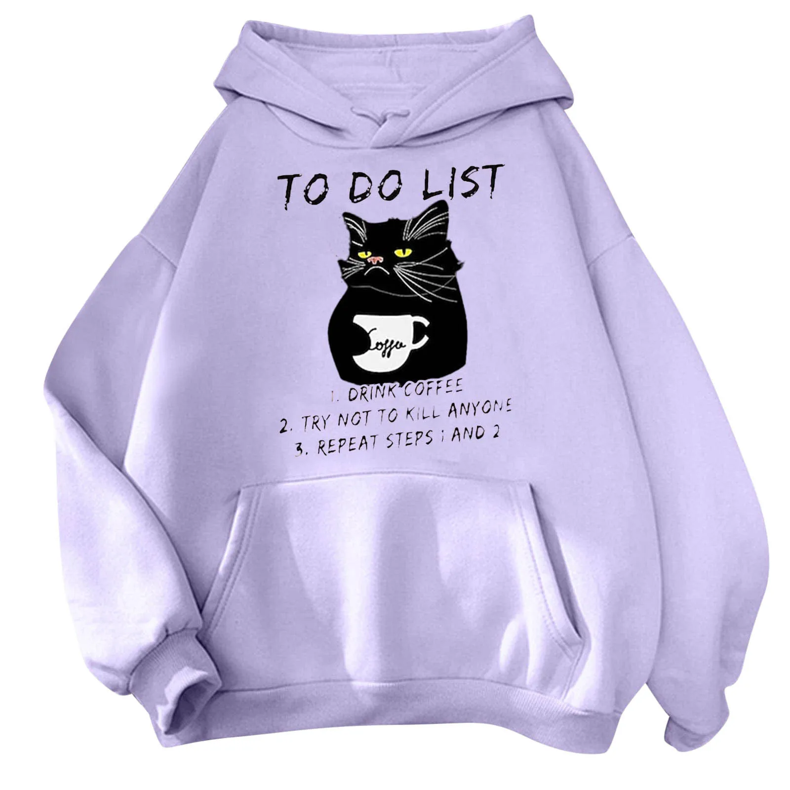 

Hooded Sweatshirt with Pockets Women Womens Solid Color Cute Cat Print Long Sleeve Hoodie Pullover Light Full Zip Hoodie Women