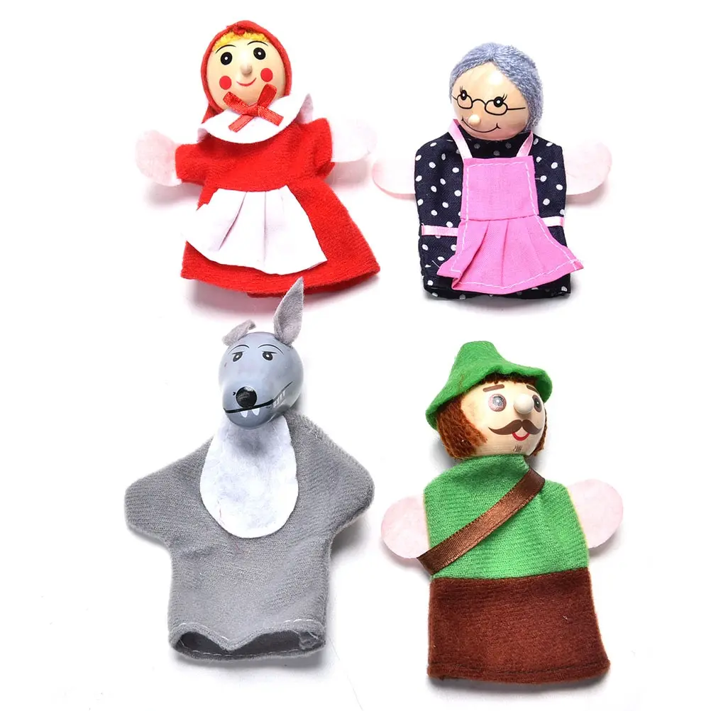 

4Pcs/Set Storytelling Doll Fairy Tale Little Red Riding Hood Finger Puppets Kids Children Baby Educational Toys Color Random