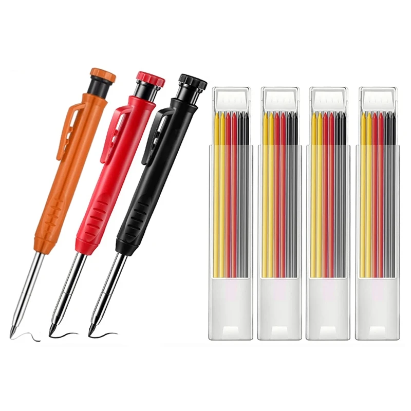 

Solid Carpenter Pencil Set Woodworking Mechanical Pencil Refill Construction Marking Tool for Carpenter Scriber Arch