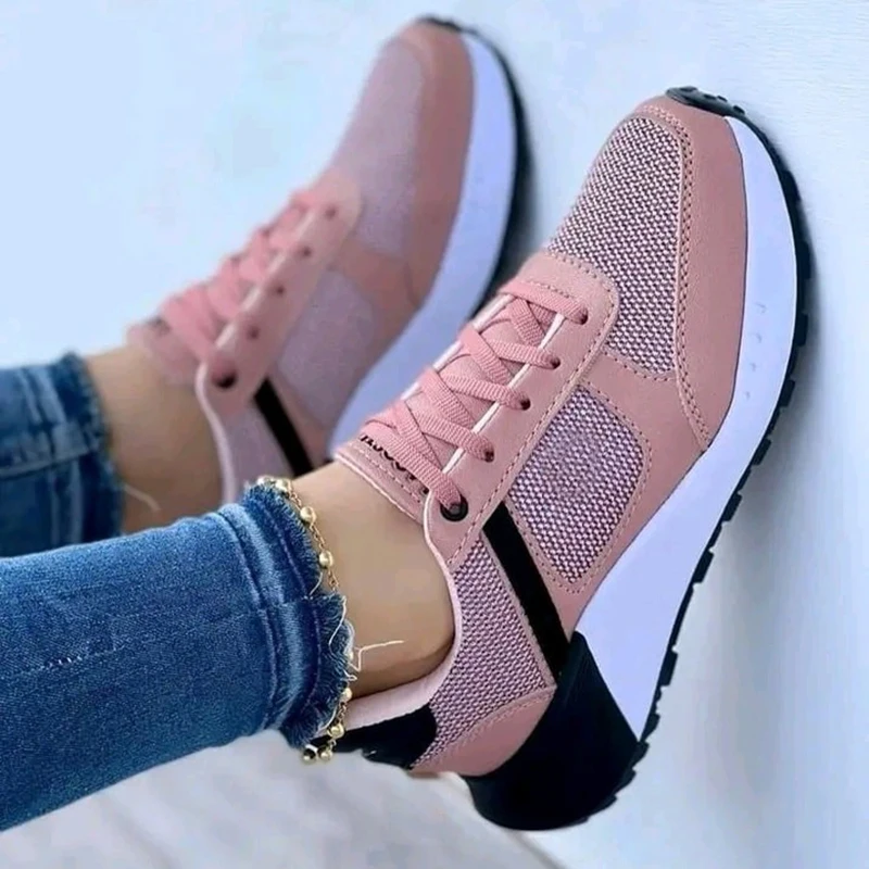 

Women Sneakers Trendy Mesh Wedges Breathable Lace-Up Ladies Sport Shoes Fashion Casual Travel Plus Size Females Vulcanized Shoes