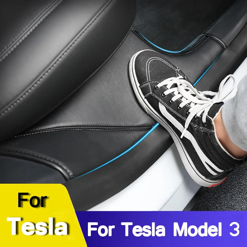 

For Tesla Model 3 Rear Door Sill Leather Protective Anti Kick Pad Hidden Protection Mat 2PCS/ set For Tesla Model Y