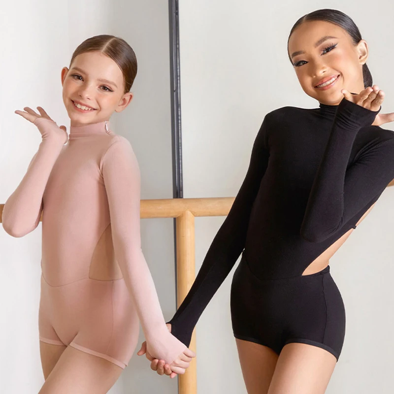 Топы для латинских танцев ZYM трико с открытой спиной и длинными рукавами девочек