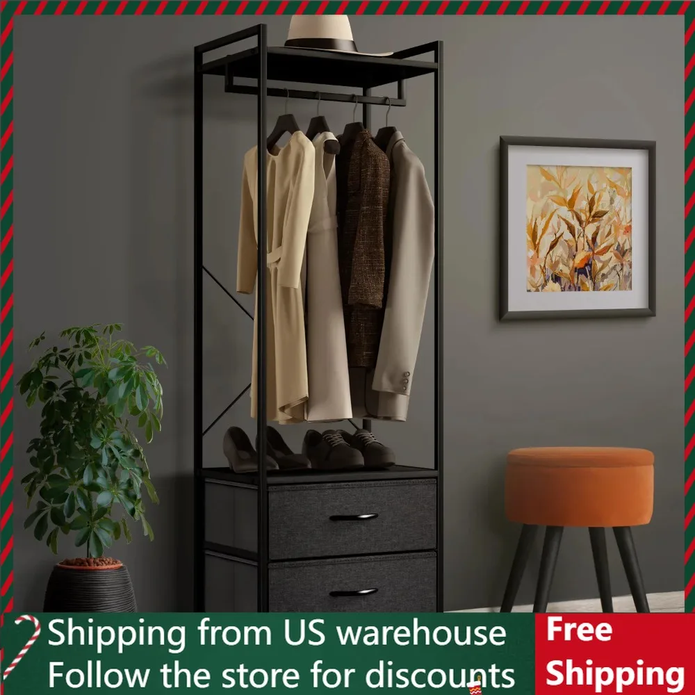 

Полка для одежды с ящиками, стальная рама, Стандартный Высокий органайзер для хранения шкафа, отдельная стойка для одежды для подвешивания рубашек