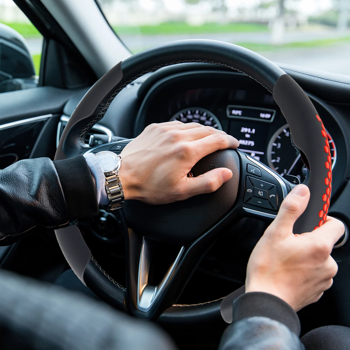 

15inch Universal Car Steering Wheel Cover Anti-slip Car Steering Wheel Booster Cover for Relieve Driving Fatigue Carbon Fiber