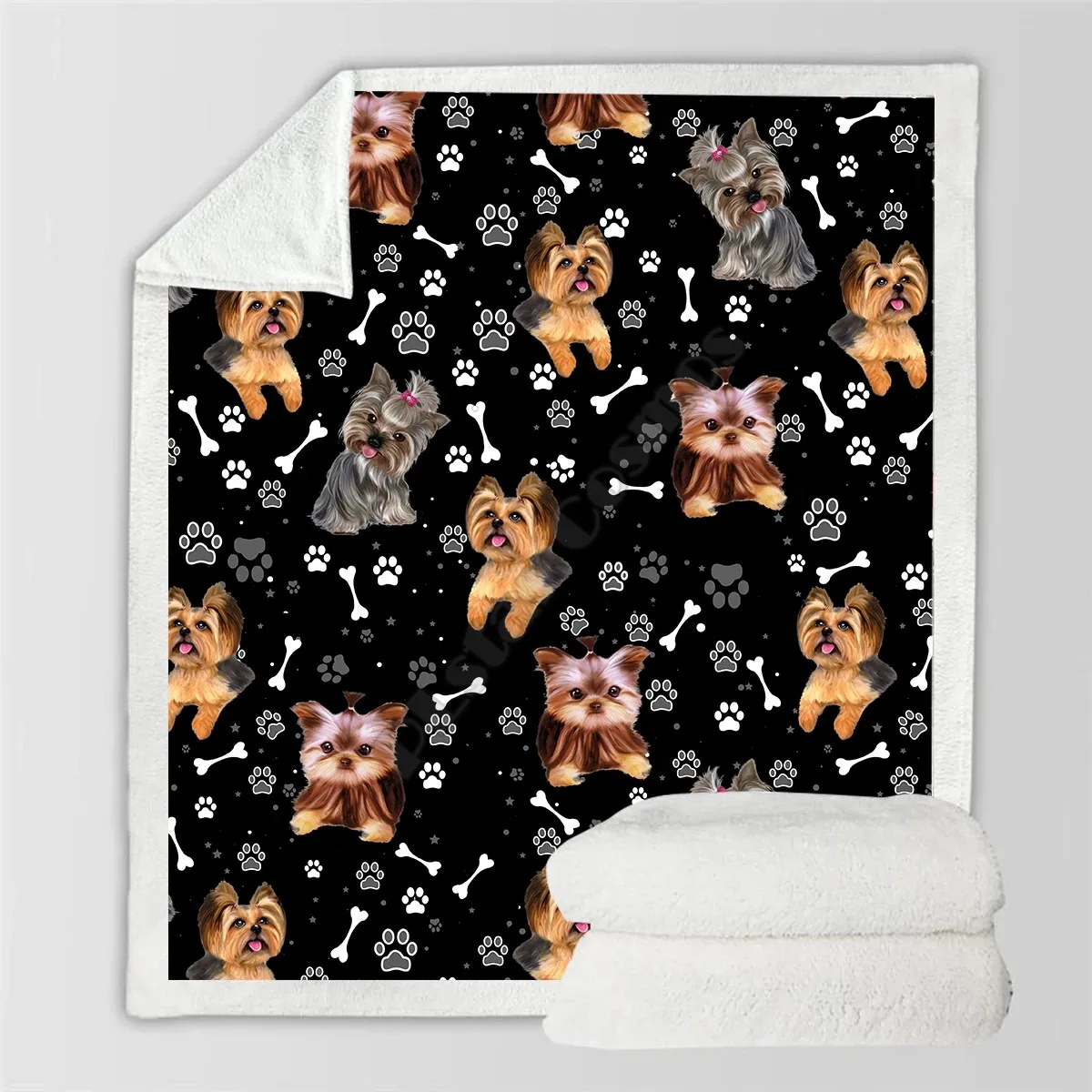 

Cute Yorkshire Terrier Cozy Premiun Fleece Blanket 3D printed Sherpa Blanket on Bed Home Textiles