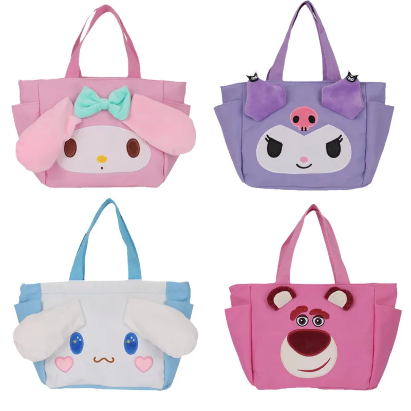 Kawaii Sanrios My Melody Kuromi Cinnamoroll Kirby мультяшный Большой Вместительный холщовый тоут сумка