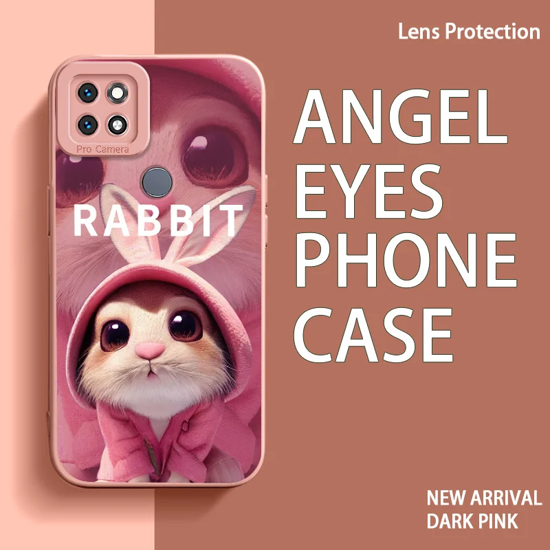 

Case for OPPO A15 A15s A35 2021 A12E A16 A16K A31 A8 A5 Realme C1 2018 Big Eyed Double eared Rabbit Case Cute Rabbit