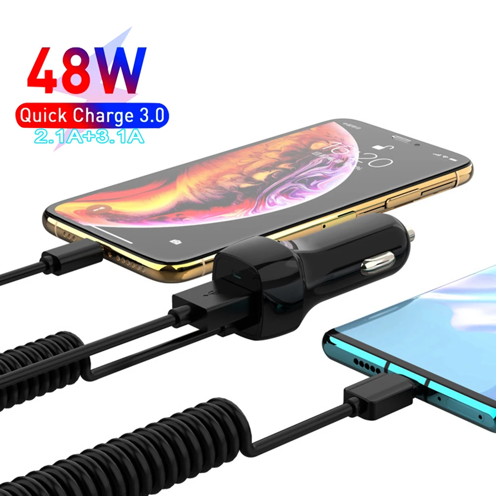 Автомобильное зарядное устройство USB для Samsung S10 S9 Plus автомобильное Micro Type C кабель