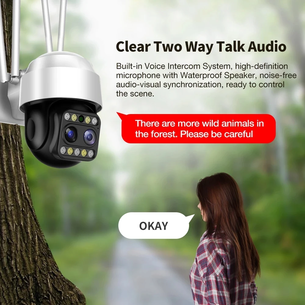 IP-камера HONTUSEC Yoosee HD 5 МП с двойным объективом IP66 PTZ Wi-Fi 4-кратный зум камера