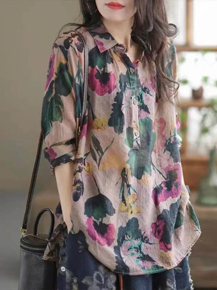 

Блузка женская шифоновая с цветочным принтом, осень 2023