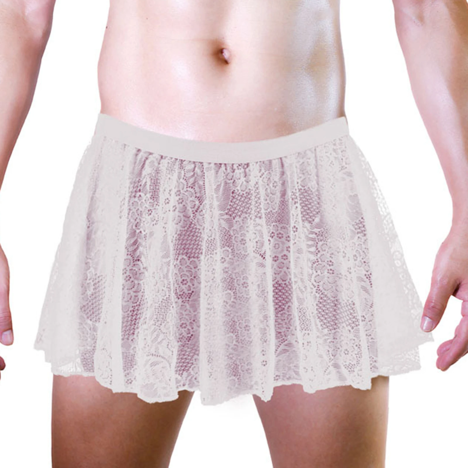 

Mens Floral Lace Sissy Skirt Solid Color Low Rise Hollow Out Mini Skirts Breathable Soft Gay Male Nightwear Bedtime Theme Party