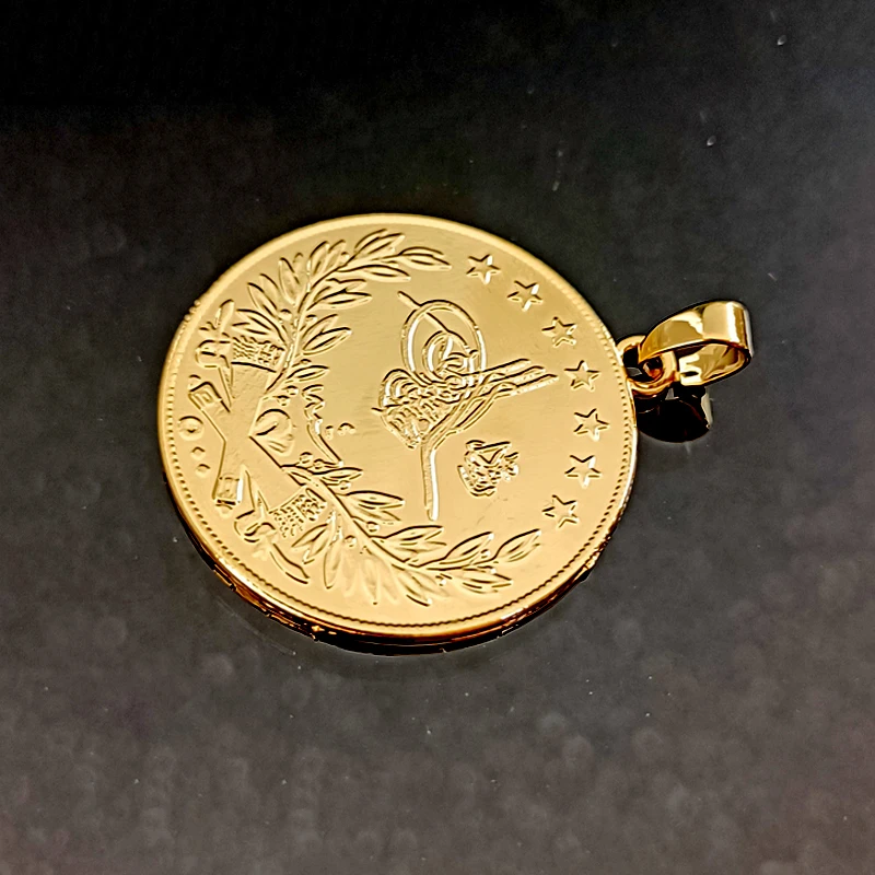 

Arab Muslim Women's Necklace Jewelry Gift Turkish Ottoman Totem Coin Pendant Ethnic Bride Jewelry Long Slip Chain Plated