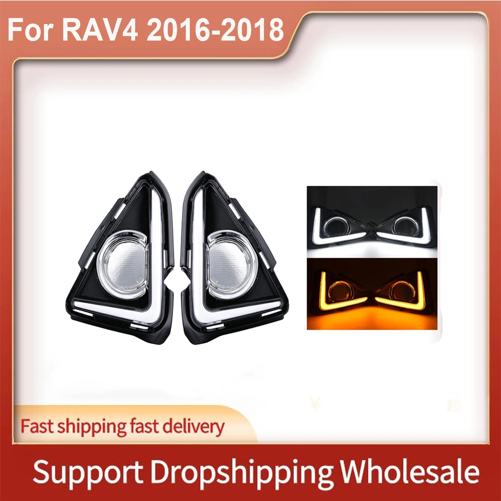 

1 комплект 12 В ABS Автомобильные светодиодные дневные хосветильник, светодиодные противотуманные фары с T-образным желтым сигналом для RAV4 2016 2017 2018