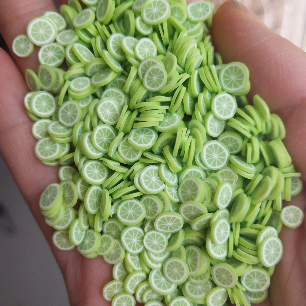 

50g/Lot 5mm Green Lemon Lime Polymer Clays For DIY Crafts Fruit Plastic Klei Mud Particles Slime Filler Slices