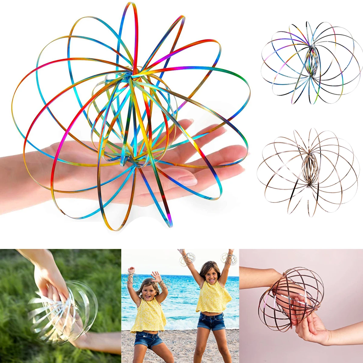  Magic Bracelet Flow Ring Anti-Stress Toroflux Kinetic Spring Stainless Steel 3D Shaped Sensory Color Rings Toys for Party Favor 