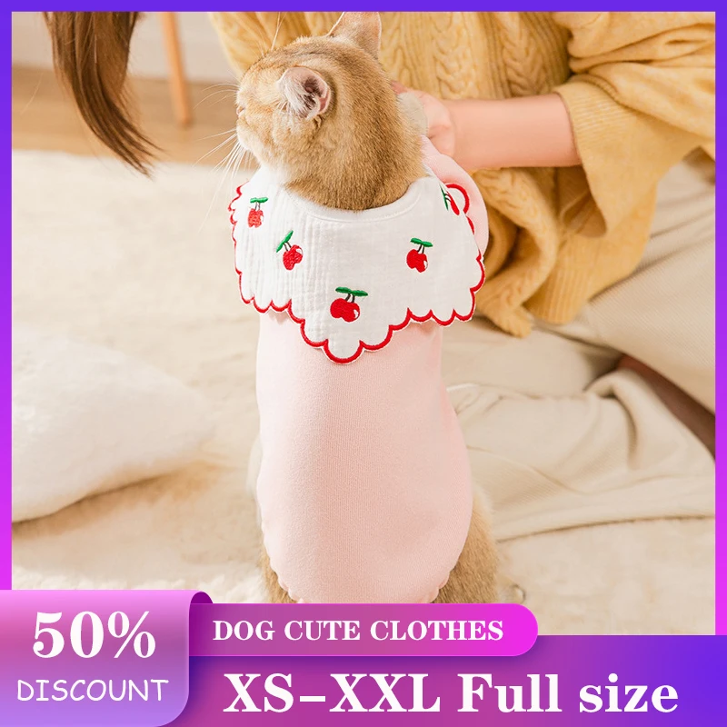 

Elegant Petal Collar Cherry Embroidered Cat Sweater In Spring and Autumn Is Suitable for Small and Medium-sized Pet Dogs
