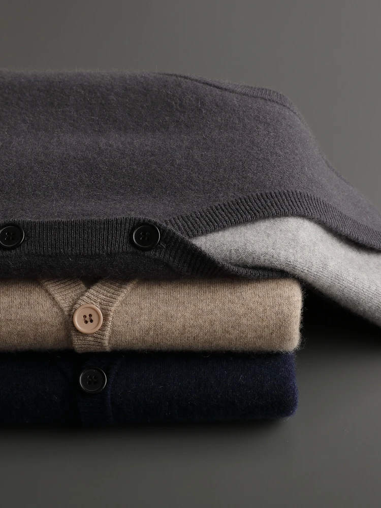 Мужской кашемировый свитер с V-образным вырезом базовый кардиган на осень и зиму