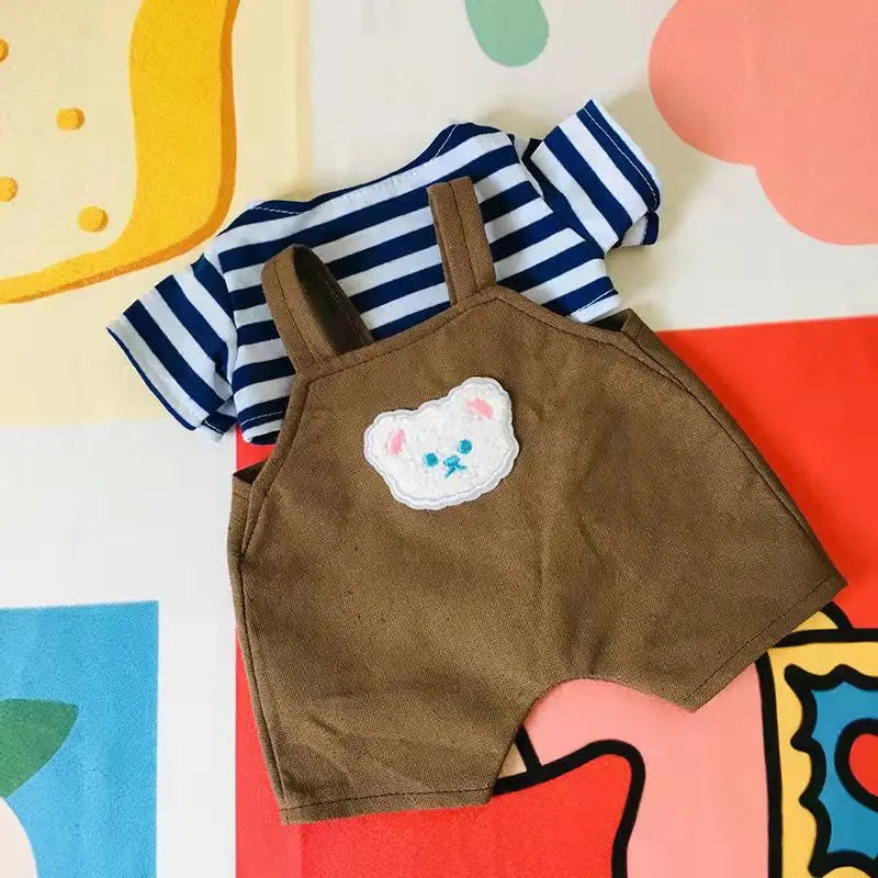 

30CM Striped Shirt Bodysuit Bear Plush Doll Clothes Set Kpop Star Clothes Accessories suit cotton plushie Cute overall suspender