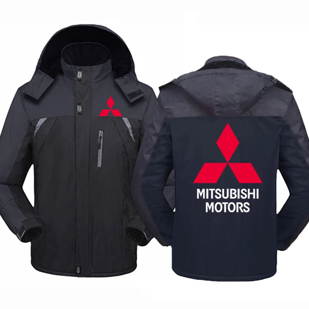 

2023 Autumn Winter Motorcycle For mitsubishi Logo Print Thicken Warm Detachable Windproof Hooded Cotton Mountaineering Clothing