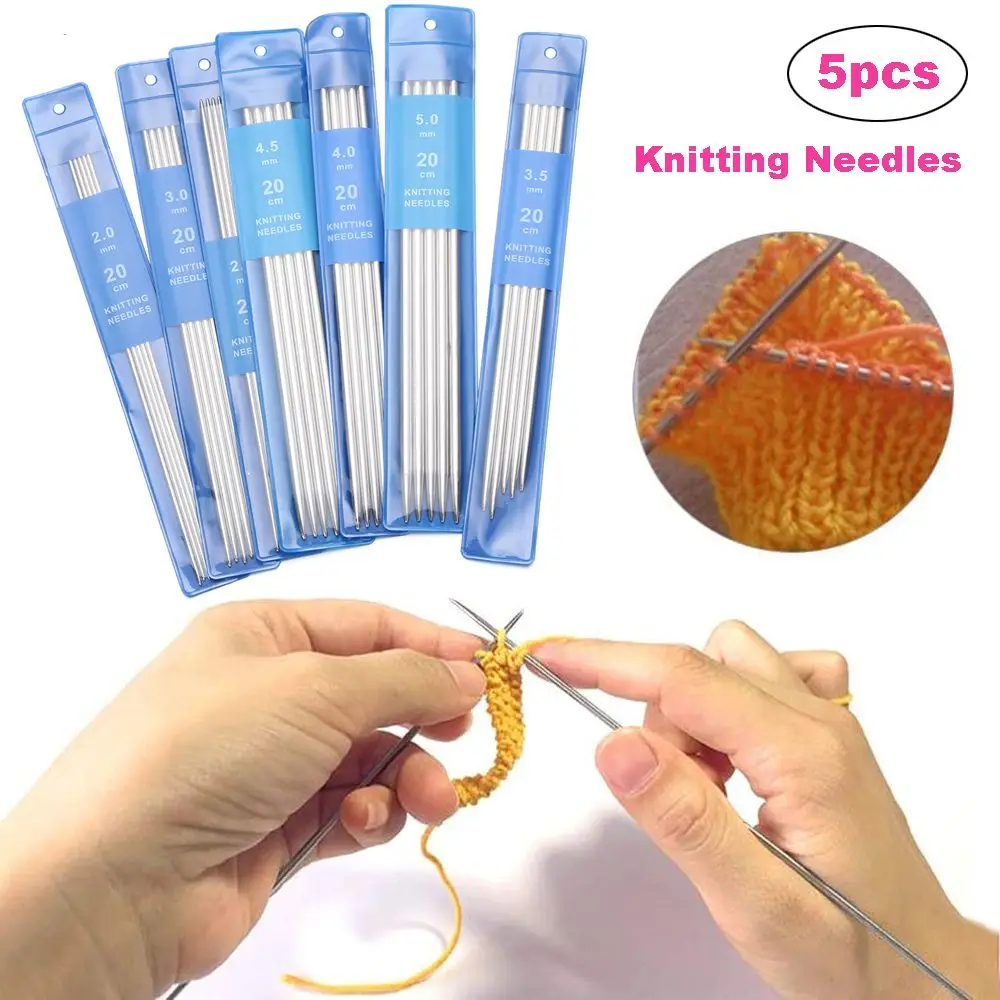

5Pcs/set 20cm Straight Knitting Needles Stainless Steel Crochet Hook DIY Sweater Weave Knitting Tools Size 2-5mm