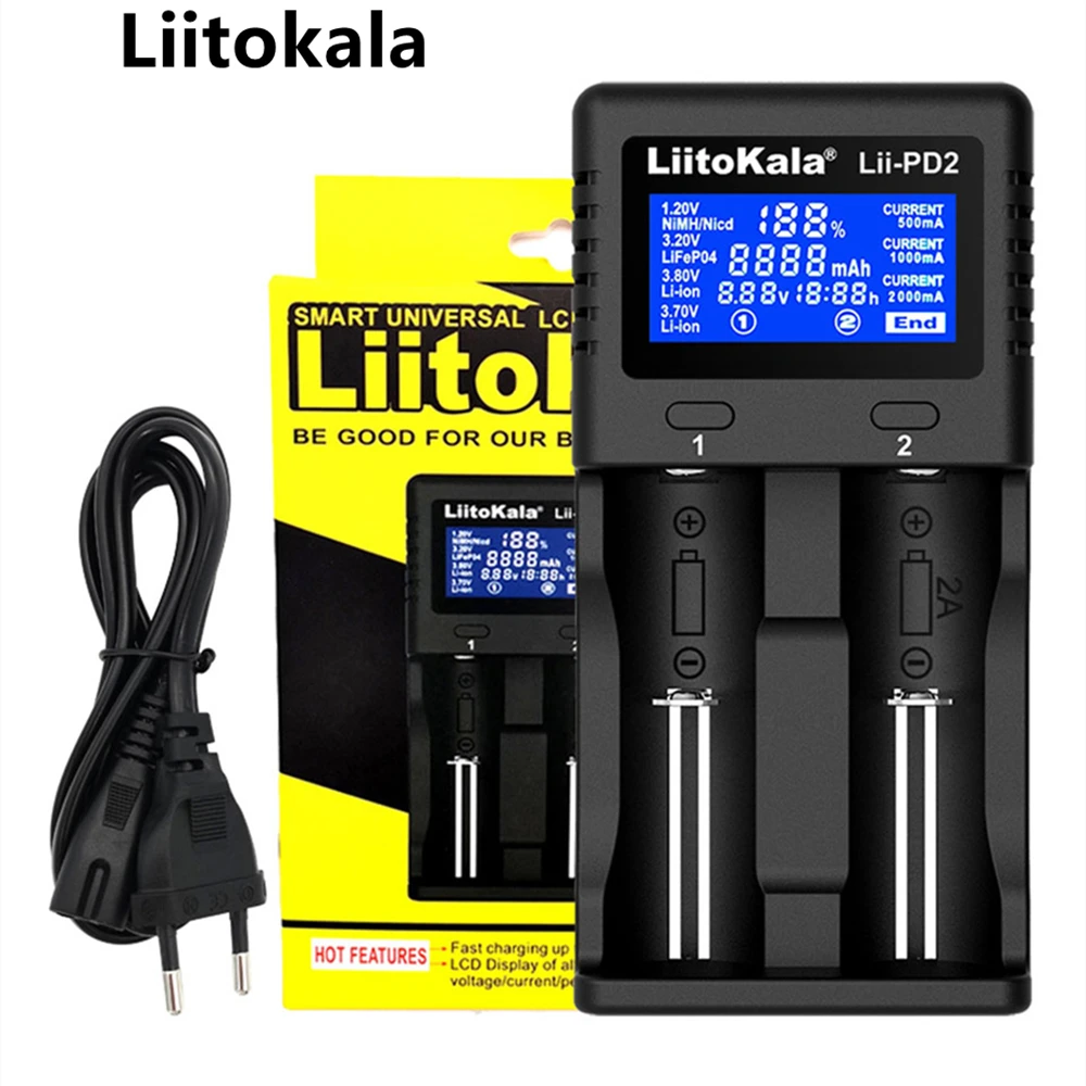 

Зарядное устройство Liitokala Lii-PD2 18650 3,7 V Li-Ion 1,2 V NiMH battery21700 18350 18500 AAA LiFePO43.2V 3,85 V, зарядное устройство 26650
