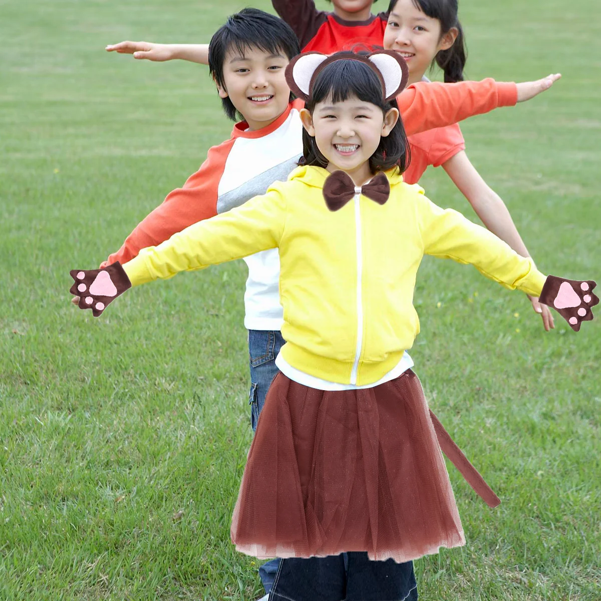 5pcs in 1 Set Creative Animal Monkey Cosplay Costume Headband Bow Tie Paws Gloves Tail Mesh Skirt Kids Performance Stage Hal