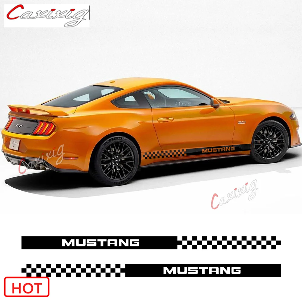 

2PCS Car Side Skirt Rocker Panel Sticker Decals Stripes Wraps Body Vinyl Stickers For Ford Mustang Accessories