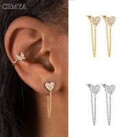 crmya gold silver filled chain stud earrings for women cz zircon piercing long drop earrings women 2022 jewelry wholesale