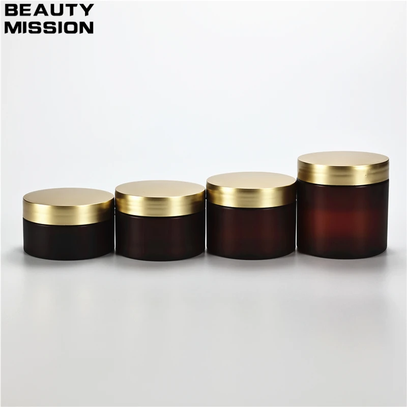 

100G 120G 150G 200G X 20 Empty Frosted Amber Plastic Jar With Gold Screw Lid Cosmetic Facial Cream Hair Pomade Hair Wax Pot Box