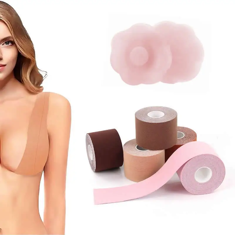

Sports Boobytape+2pcs Reusable Silicone Nipple Cover for Women Breast Lift Push Up Adhesive Cotton Boob Tape Sexy Pasties