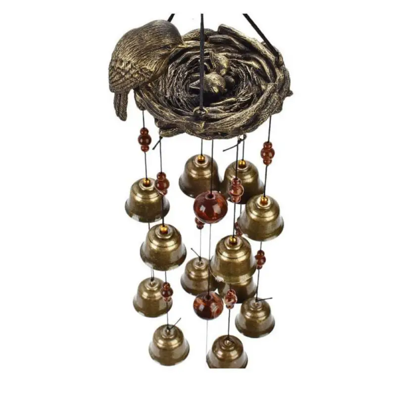 

New Bird Nest Wind Chimes With 12 Copper Alloy Bells Creative Hanging Decorations Crafts For Home Garden Backyard Church Decor