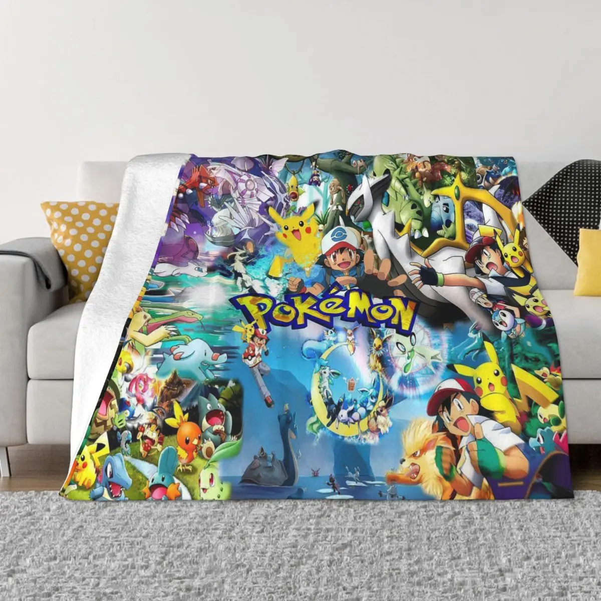 

Cute Cartoon Bokemon Blanket Fleece Autumn/Winter Anime Plaid Multi-function Lightweight Throw Blanket for Bed Car Quilt