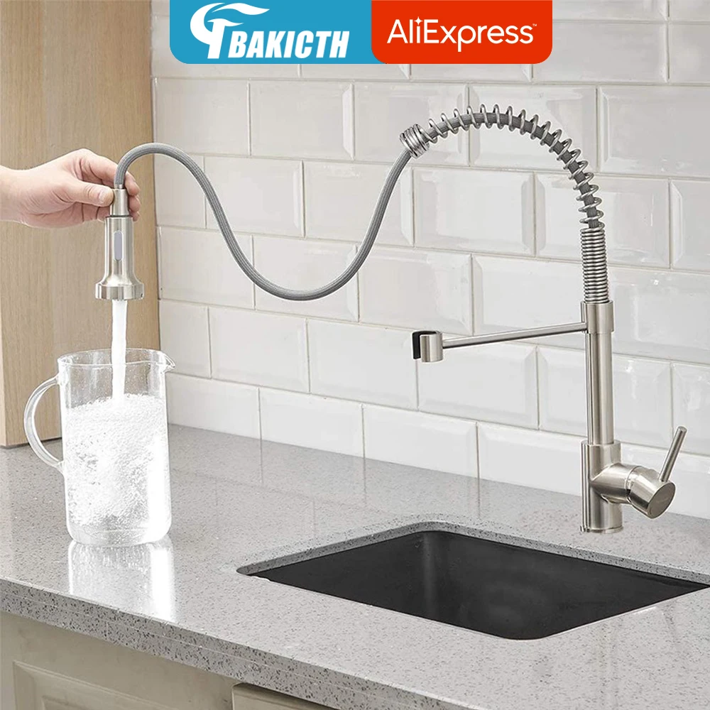 

Kitchen Sink Faucet Single Lever Pull Out Spring 360° Rotation Hot Cold Water Mixer Tap Deck Mounted CE certification Spout Tap