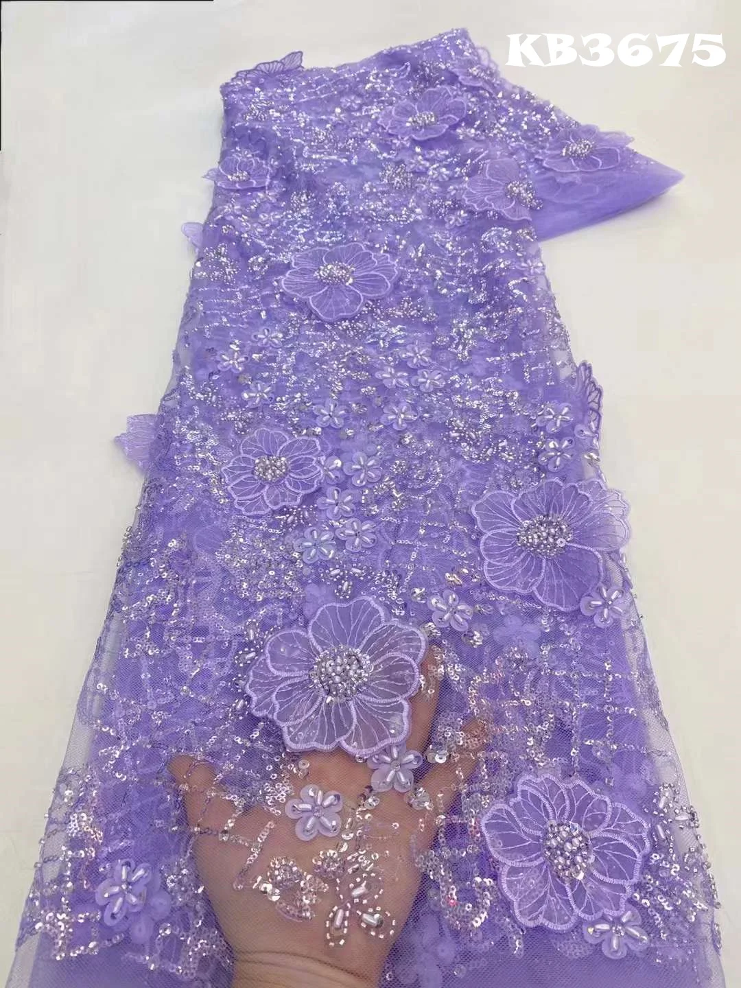 2024 африканские 3D Цветочные бусины кружевная ткань вышитая Дубай новинка ткани с