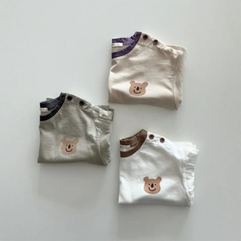 2023 New Infant Long Sleeve T Shirts Spring Autumn Baby Cute Bear Print Tops Cotton Toddler Tee Kids Casual Bottoming T Shirts