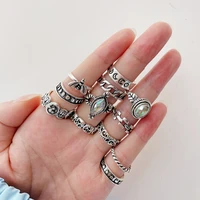 new 2022 fashion bohemian ring set silver alloy hollow punk geometric rings for women girls valentines day party jewelry gifts