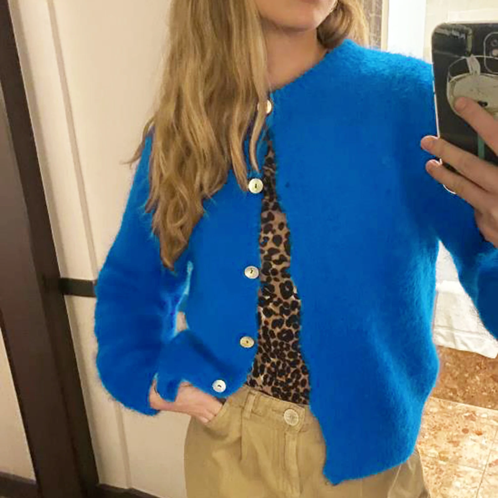 Женский однотонный кардиган с пуговицами спереди Укороченный трикотажный жакет