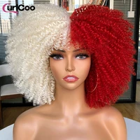 short hair afro kinky curly wigs with bangs for black women african synthetic natural glueless ombre brown blonde cosplay wig