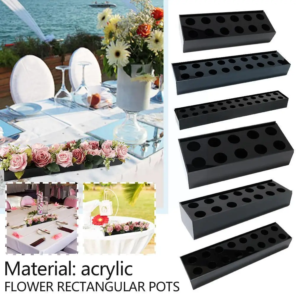 

Black Rectangular Acrylic Vase With Lid Wedding Dinner Centerpiece Floral Low Vases Home Morden Floral Decoration Desktop T K0t9