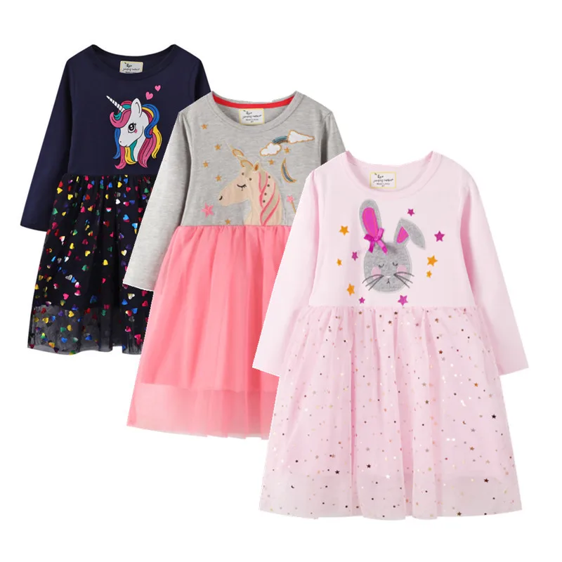 

Детское Хлопковое платье с длинным рукавом, с принтом в виде животных